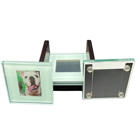 Crate & Barrel Swing Glass Photo Coaster Set & Holder Fur Family Picture Frames - Picture 5 of 11